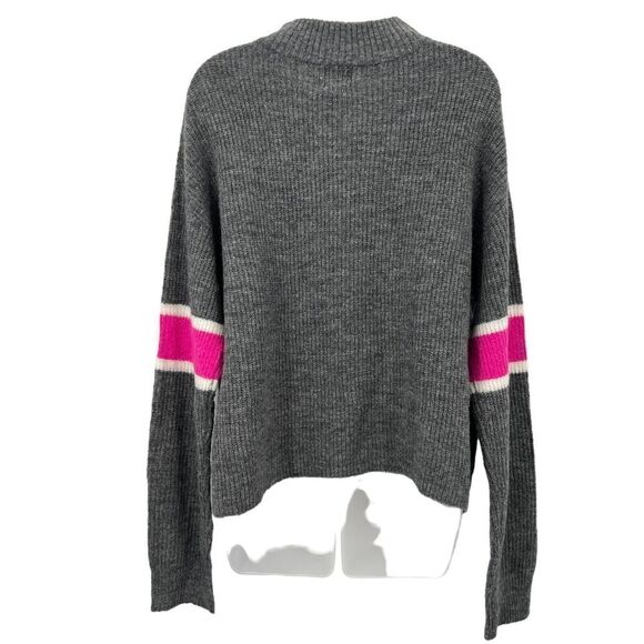 John & Jenn Varsity Stripe Gray Pink Mock Neck Pullover Sweater Top Large NEW - Picture 5 of 11